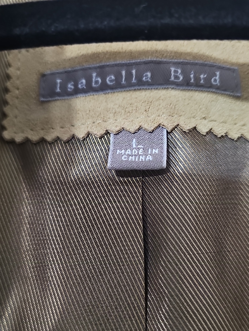 Women’s Suede Jacket in Beige - Braided Trim Button Front (A) - Picture 5 of 9